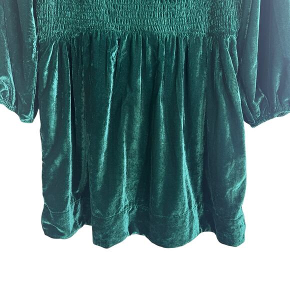 Free People Farrier A-Line Smocked Velvet Mini Dress Green Large Christmas Photo - Picture 8 of 16